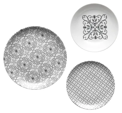 18-teiliges Porzellan-Tafelset, himmelgrau, floral, 6er