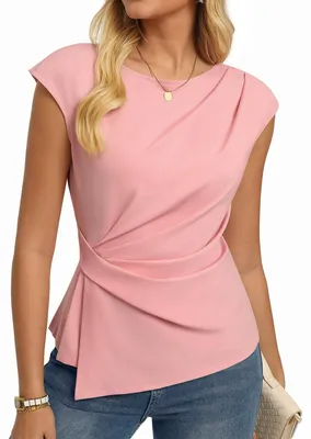 Productafbeelding van Dames zomerblouse met korte mouwen - Ruffle ontwerp - Roze