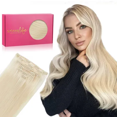 Produktbild von Clip in Extensions Echthaar 70g 7tlg 50cm Helles Platinblond Remy Haarverlängerung