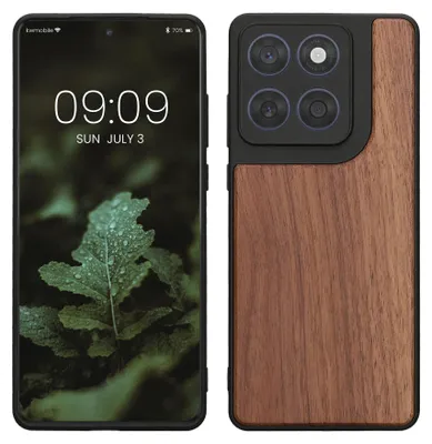 Produktbild von kwmobile Handyhülle für Motorola Edge 60 Fusion Hülle Holz - Case mit TPU Bumper - Stoßfestes Hardcase - Schutzhülle Cover in Dunkelbraun