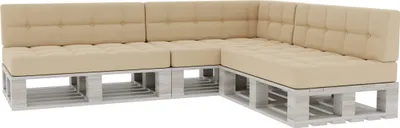 Image de Coussin pour palette, Coussin d'assise dossier piqué PFG 3xSet (Coussin d'assise 120x80 +dossier 120x40), Crème)