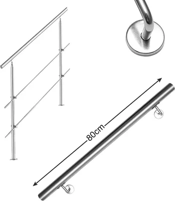 Immagine prodotto di Corrimano in acciaio inox Wolketon per balaustra scale con/senza traverse (80 cm, 2 traverse)