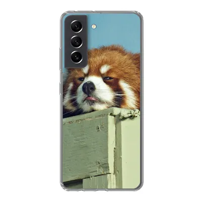 Produktbild von MuchoWow® Handyhülle Schutzhülle Hülle für Samsung Galaxy S21 FE Panda - Holz - Rot Silikon Softcase Handy Hülle - Mobiltelefonhülle