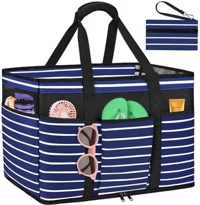 Zdjęcie produktu dla Uniqoos® Duża torba plażowa dla kobiet – 45 litrów (50x35x20 cm), zamykana na zamek, wodoodporna, 100% wodoszczelna komora, 12 przegródek, składana