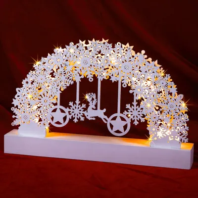 Image de Monzana Arc lumineux de Noël "Flocons de neige" à 6 LED décoration en bois lampe intérieur effet 3D arche lumineuse fêtes