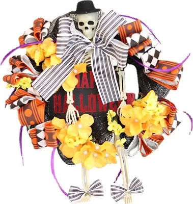 Produktbild von Halloween-Schädelgirlande, Halloween-Türkranz, Dekoration für Veranda, Fenster, Innen- und Außenbereich