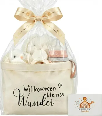 Imagen del producto de Bolsa de tela, con tarjetas de felicitación y cintas, set de regalo para el nacimiento y el bautizo, 1 unidad, para bebés