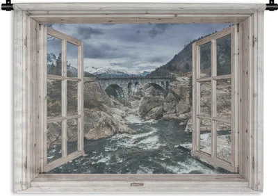 Produktbild von MuchoWow® Wandteppich Wandbehang Aussicht - Brücke - Wasser 120x90 cm Tapisserie Dekoration Wandtuch - Wohnen - Aufhänger für die Wand