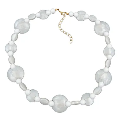 Produktbild von Kette 18mm und 23mm Scheiben Kunststoff wachsweiß und Perlen weiß 45cm weiß 23mm