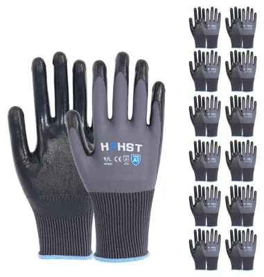 Produktbild von Arbeitshandschuhe, 12 Paar nitrilbeschichtete Arbeitshandschuhe für Damen und Herren, Gartenhandschuhe, Touchscreen-Arbeitshandschuhe, Schutzhandschuhe für Montagearbeiten (grau, Größe L)