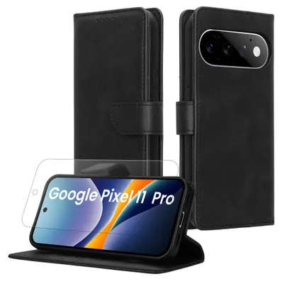 Produktbild von kwmobile Kunstleder Handyhülle kompatibel mit Google Pixel 11 Pro Hülle - Brieftaschen Schutzhülle aus Kunstleder mit Displayschutz und RFID-Schutz -