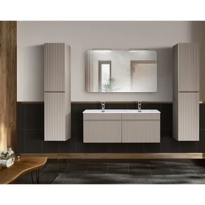 Produktbild von Badmöbel Komplett Set 2 Hochschränke Doppelwaschtisch IRAKLIO-56-CASHMERE Kaschmir B/H/T 230/200/46 cm
