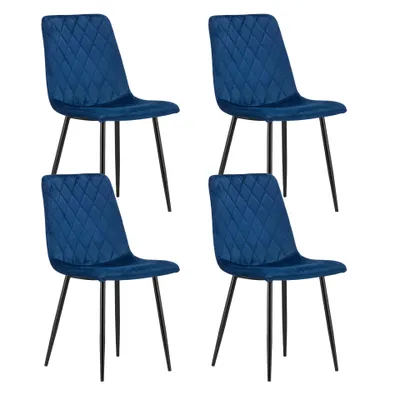Produktbild von Esszimmerstuhl Wohnzimmerstuhl Stuhl mit Velours-Sitz maximale Belastung: 120 kg, blau mit schwarzen Metallbeinen 4er Set