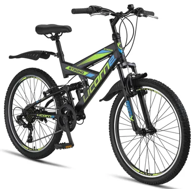 Immagine prodotto di Licorne Bike Strong V Premium mountain bike,Colore:Nero/Blu/Lime;Pollici:24