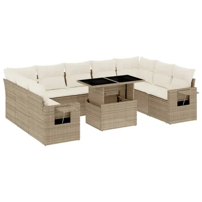 Imagen del producto de vidaXL Juego de 10 piezas de sofá de jardín con cojines, color beige, de ratán sintético