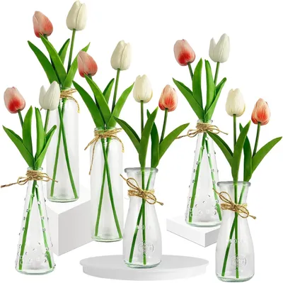 Produktbild von Glasvasen Set 6-teilig mit 12 künstlichen Tulpen für ein Geschenk