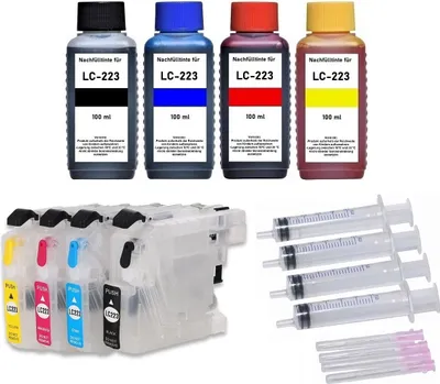 Image de Cartouches d'encre rechargeables LC-223 + 400 ml d'encre pour Brother DCP-J4120 J562 MFC-J1100 J1140 J1150 J1170 J1180 J4420 J4425 J4620 J4625 J480...