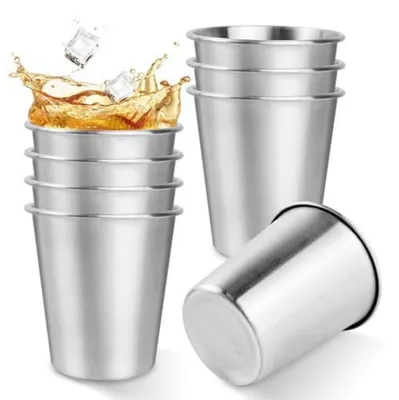 Zdjęcie produktu dla 8 sztuk kubków ze stali nierdzewnej, pojemność 260 ml, idealne na camping, metalowe, przenośne
