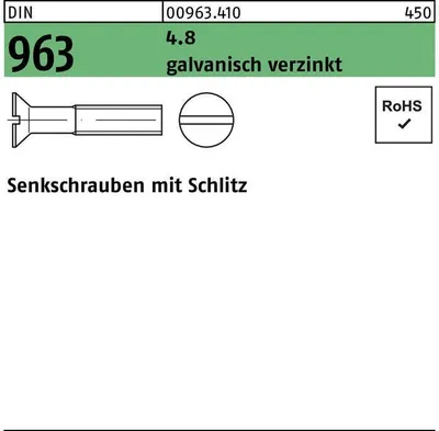 Produktbild von Reyher  Senkschrauben DIN 963 4.8 M 20 x 50 galv. vz (25 Stück)