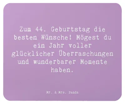 Produktbild von Mr. & Mrs. Panda Mauspad Spruch 44. Geburtstag Glückwünsche - Lavendeltraum - Geschenk, mousematte, einzigartiges, Geburtstagsgeschenk, Mouse Pad, Happy Birthday, pc