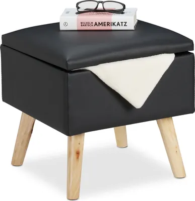 Produktbild von Relaxdays Sitzhocker mit Stauraum, aus Kunstleder, HxBxT: 40 x 40 x 40 cm, mit Deckel, Sitzwürfel gepolstert, schwarz