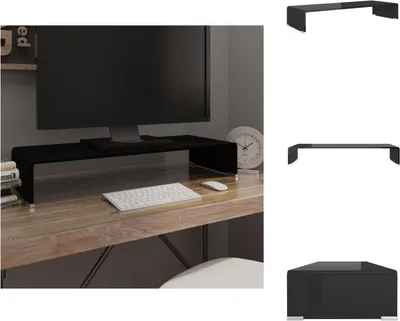Image de vidaXL Table TV/rehausse d'écran verre noir 80x30x13 cm - Meuble TV