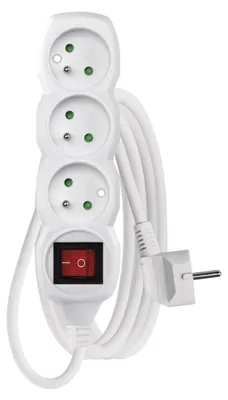 Prodlužovací kabel 3 m / 3 zásuvky / s vypínačem / bílý / PVC / 1,5 mm2