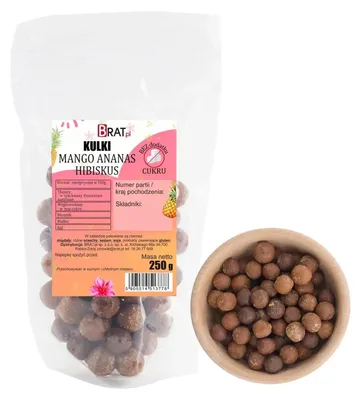 Obrázok produktu pre Guľky s mangom, ananásom a ibištekom, bez pridaného cukru, 250 g