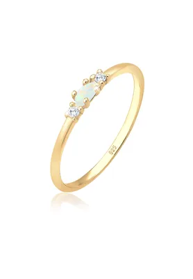 Produktbild von Elli Ring Damen 925 Silber vergoldet Vintage Zirkonia Kristallen und Opal