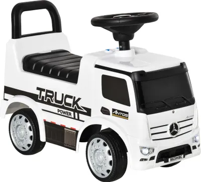 Obrázek produktu pro HOMCOM Dětské auto Posuvné auto Dětské vozidlo s licencí Mercedes ANTOS Truck Style se světlem pro děti od 12 do 36 měsíců Kovový PP plast Bílá+Černá 62,5x28,5x45cm