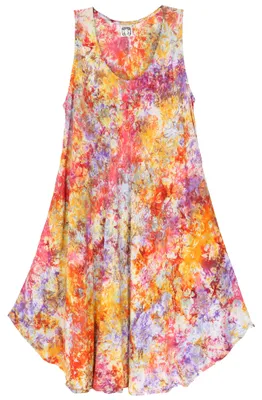 Produktbild von Boho Sommerkleid, Luftiges Midikleid in Leuchtender Wachsbatik - Orange/bunt, Damen, Viskose, Größe: L