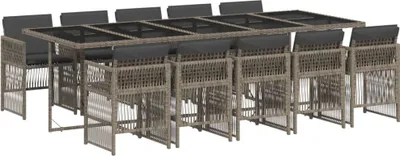 Produktbild von 11-tlg. Garten-Essgruppe mit Kissen Grau Poly Rattan