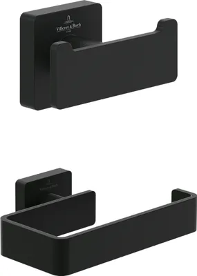 Produktbild von Villeroy & Boch Elements Striking Badaccessoire-Set, 2-in-1, Doppel-Handtuchhaken & Toilettenpapierhalter, Matt Black
