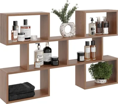 Produktbild von Hängendes Wandregal in Nussbaum – modernes Bücherregal Wand – Design Wandboard aus Möbelplatte – Regal Küche Wohnzimmer Büro Loft