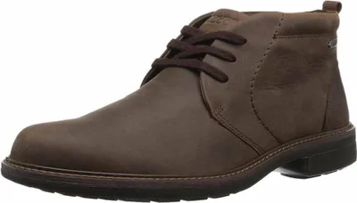 A single brown leather boot is shown against a white background.