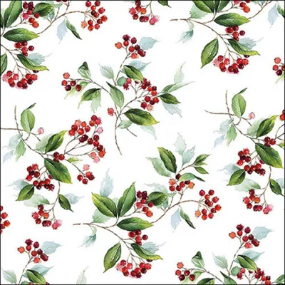 Produktbild von Servietten Papier 33x33cm 3-lagig mit Beerenzweigen Motiv 20 Stück