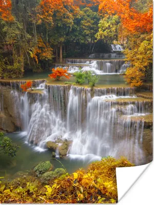 Produktbild von MuchoWow® Poster Bäume - Wasserfall - Herbst 120x160 cm - Wandbilder
