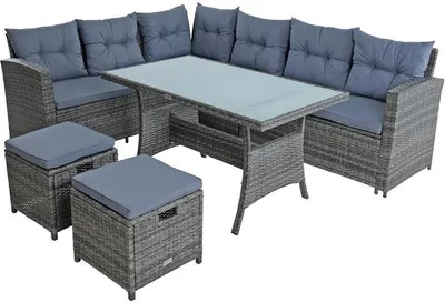 Produktbild von Polyrattan Sitzgruppe Essgruppe Gartenmöbel Lounge Gartengarnitur Anthrazit-Grau
