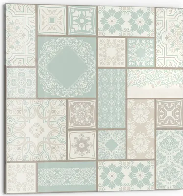 Produktbild von DEQORI Küchenrückwand Glas 60x60 cm 'Fliesenpoesie' Spritzschutz Bad Rückwand Küche