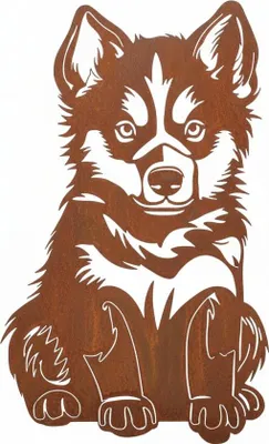 Produktbild von Edelrost Husky Baby - Rost Deko Hund Rostfigur Gartendeko für Draußen - stabile Metall Gartenfigur aus Stahl - Wetterfest für Beet Terrasse - 32x20cm