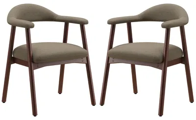 Zdjęcie produktu dla Zestaw dwóch nowoczesnych krzeseł do jadalni w stylu skandynawskim, wygodne, tapicerowane siedzisko, nogi wykonane z litego drewna, ergonomiczne oparcie, kolor brązowy