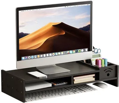 Produktbild von Azomor® Holz Monitorständer mit zwei Ebenen und ergonomischer Aufbewahrungslösung