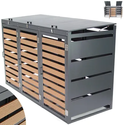 Produktbild von Mülltonnenbox 3-er 240L Mülltonnenverkleidung WPC Holzdielen Müllbox Mülltonne 57091 Abfalltonne