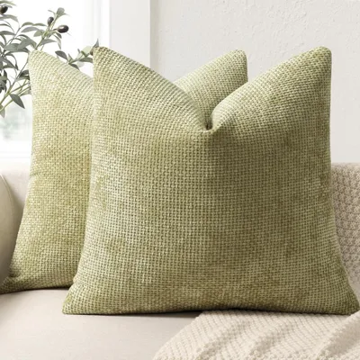 Productafbeelding van Kussensloop, 40x40 cm, 2 stuks, chenille, saliegroen, decoratieve kussens, zacht