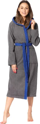 Image de Ladeheid peignoir de bain femme éponge 100% coton LA40-191 (gris foncé-12/bleu-28, S)