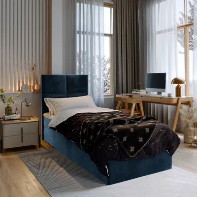 Produktbild von Masseno Boxspringbett LENA 80 80x200 cm Komplett-Set mit Bonell Matratze und Topper, Polsterbett mit Bettkästen -Blau, KRONOS 09