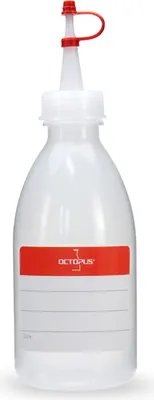 Image de 100 bouteilles en plastique de 250 ml en LDPE, naturel, G25, bouchon compte-gouttes, bande de maintien rouge et capuchon