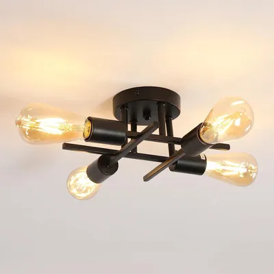Produktbild von COMELY Schwarze Industrielle Deckenleuchte mit 4 Lichtern E27, Vintage-Metall-Deckenleuchte für Wohnzimmer, Schlafzimmer, Küche, Flur, Lampe im Retro-Stil