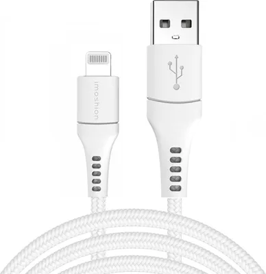 Productafbeelding van imoshion Lightning naar USB kabel - MFi certificering - Gevlochten textiel - 3 meter - Wit