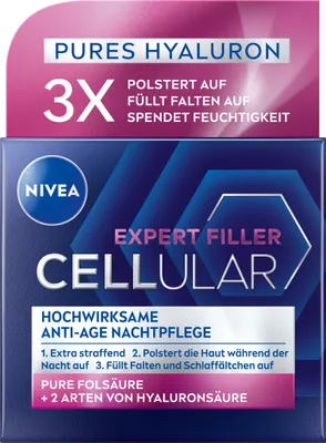 Produktbild von NIVEA CELLULAR Expert Filler Nachtpflege, Nachtcreme, Frauen, Jeder Hauttyp, Gesicht, Anti-Falten, Kräftigend, Feuchtigkeitsspendend, 50 ml